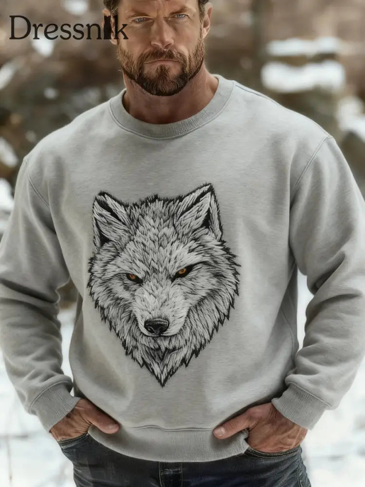 Herren Viking Wolf Sweatshirt Hellgrau / S