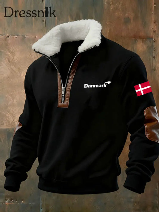 Herren Vintage bedrucktes lässiges Sweatshirt mit halbem Reiß verschluss und Fleece kragen A / S