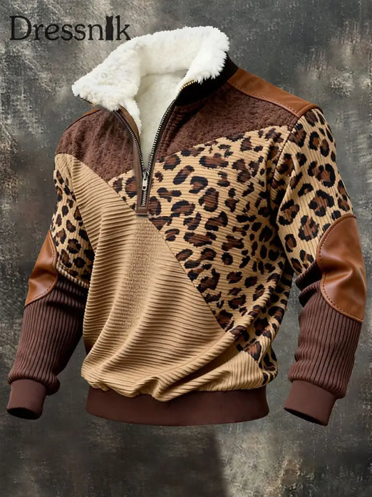 Herren Vintage bedrucktes Plüsch-Stand kragen hemd als bild / S