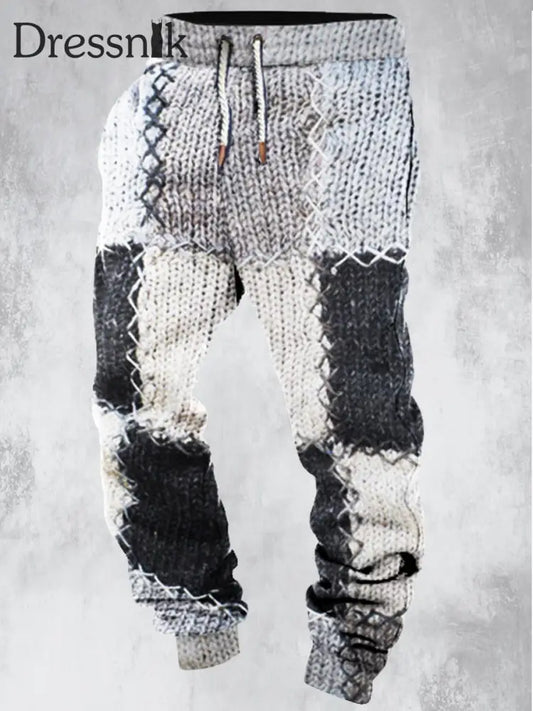 Herren Vintage Beton grau Strick-Scheck bedruckte Zugband elastische Kraft füße lässig Sport dicke Hose A / S