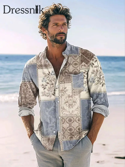 Herren Vintage Boho Print weiches bequemes Hemd