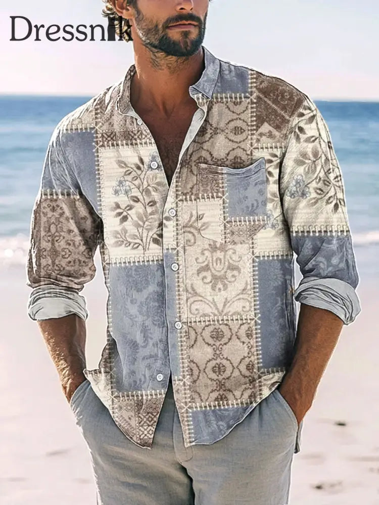 Herren Vintage Boho Print weiches bequemes Hemd bunt / S