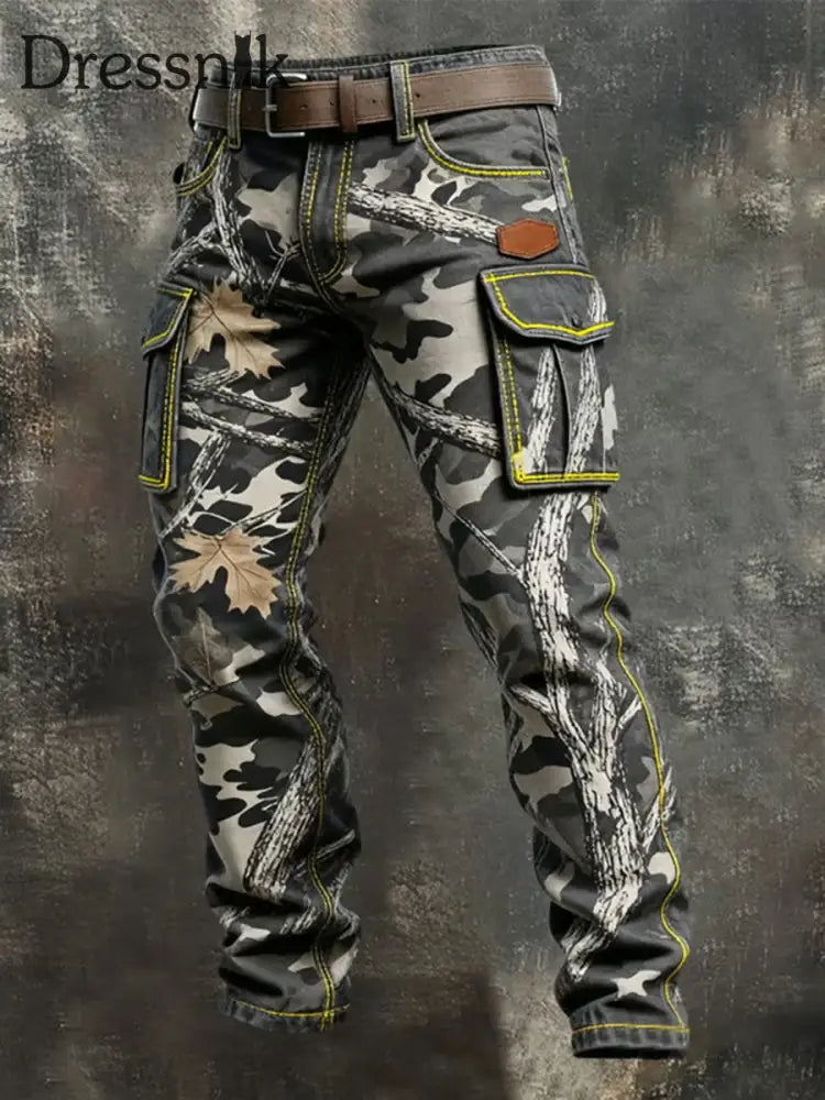 Herren Vintage Camouflage Distressed Pocket Work Pants als bild / S