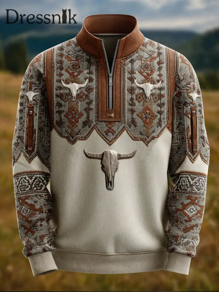 Herren Vintage Casual Western Sweatshirt mit Reiß verschluss als bild / S