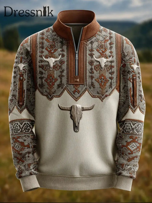 Herren Vintage Casual Western Sweatshirt mit Reiß verschluss als bild / S