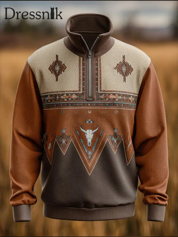 Herren Vintage Casual Western Sweatshirt mit Reiß verschluss als bild / S