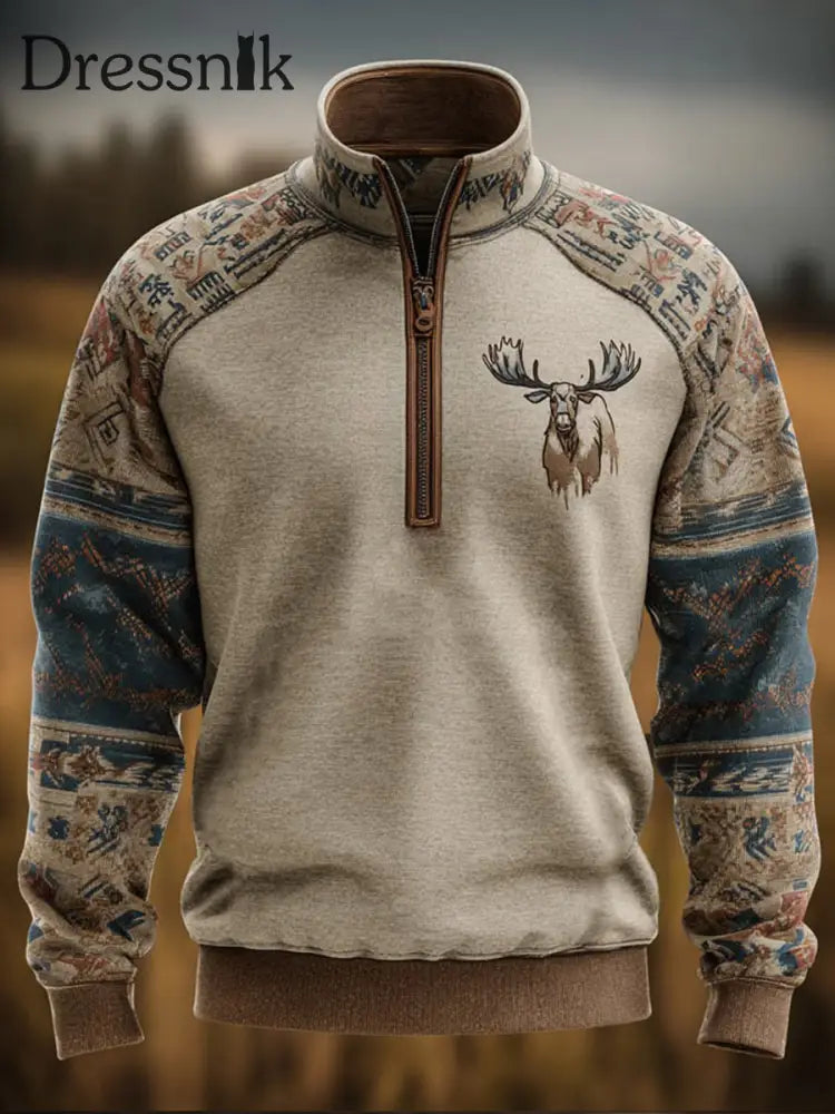 Herren Vintage Casual Western Sweatshirt mit Reiß verschluss als bild / S