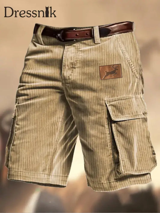 Herren Vintage Cawboy Dad Jagd-Logo Grafik bedruckte Textur Freizeit-Cargo-Shorts A / M