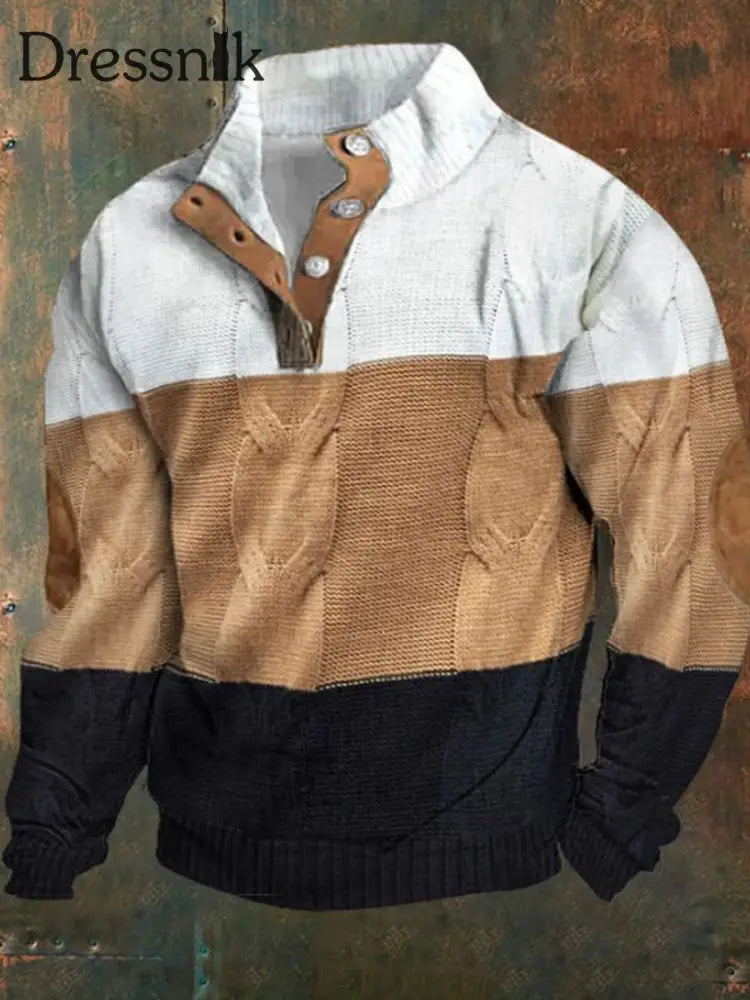 Herren Vintage Country Western Cashmere Strick-Druck Reiß Verschluss Lässig Sweatshirt A / S