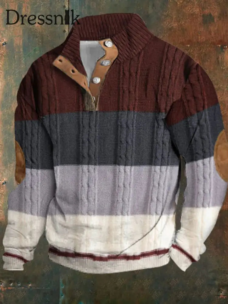 Herren Vintage Country Western Cashmere Strick-Druck Reiß Verschluss Lässig Sweatshirt A / S