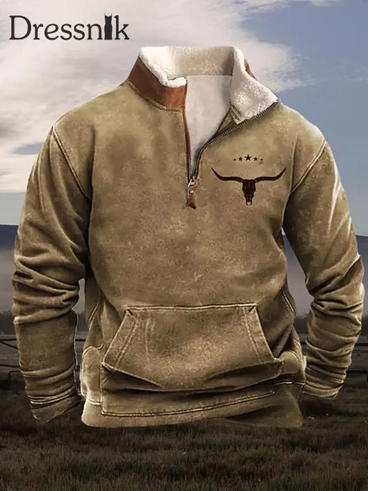 Herren Vintage Country Western Kaschmir Gestricktes Bedrucktes Lässiges Sweatshirt Mit Reiß