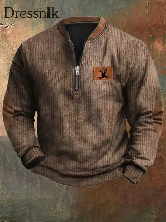 Herren Vintage Country Western Kaschmir Gestricktes Bedrucktes Lässiges Sweatshirt Mit Reiß