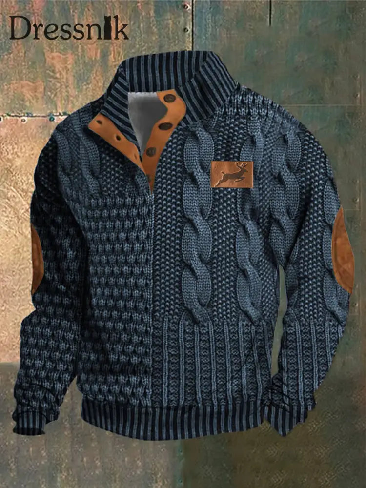 Herren Vintage Country Western Kaschmir Gestricktes Bedrucktes Lässiges Sweatshirt Mit Reiß