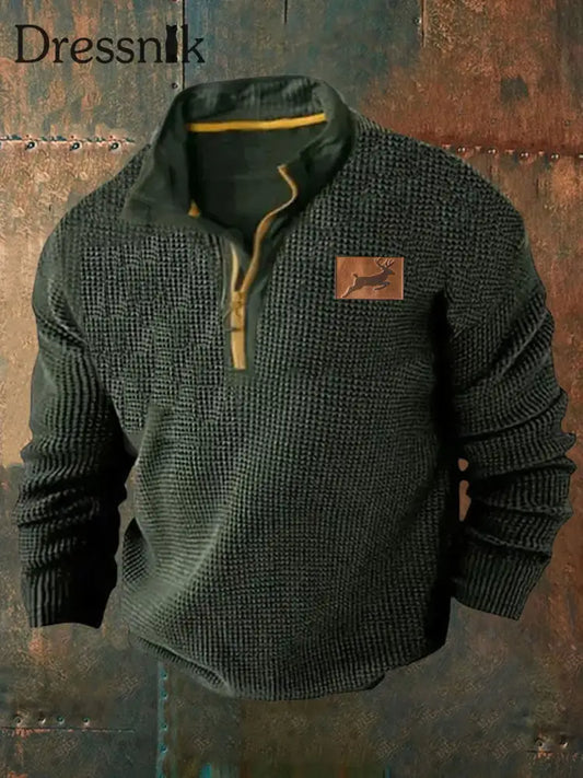 Herren Vintage Country Western Kaschmir Gestricktes Bedrucktes Lässiges Sweatshirt Mit Reiß