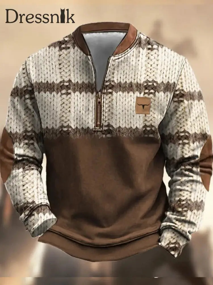 Herren Vintage Country Western Kaschmir Strickmuster Reiß Verschluss Lässig Sweatshirt A / S