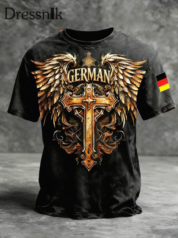 Herren Vintage Cross Wing Print Freizeit T-Shirt Schwarz / S