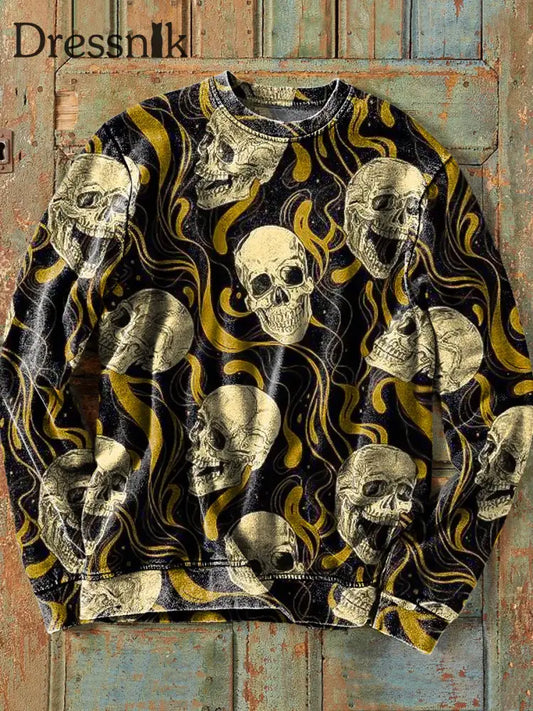 Herren Vintage Dark Skull Ripple Art Print Baumwolle Sweatshirt Mit Rundhals Ausschnitt Bunt / S