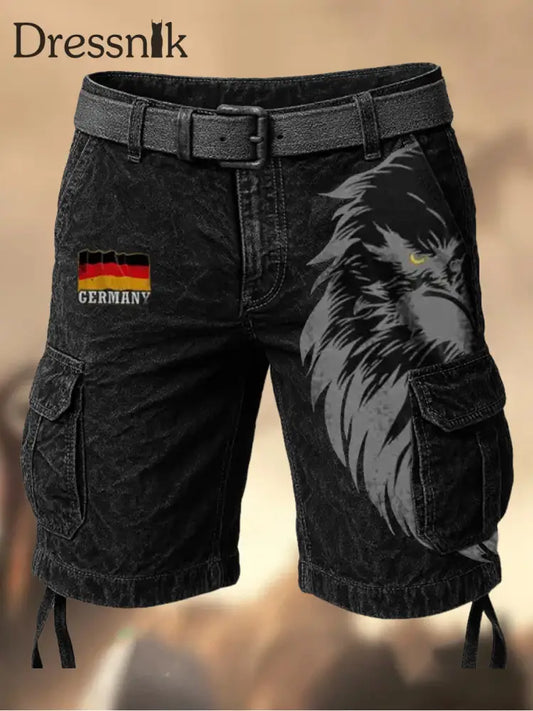 Herren Vintage Deutsche Flagge Adler Grafik Bedruckte Textur Freizeit-Cargo-Shorts A / M
