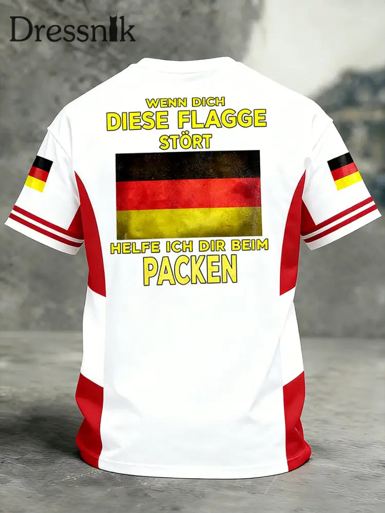Herren Vintage deutsche Flagge Print Casual T-Shirt A / S