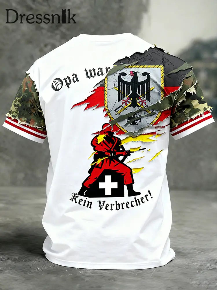 Herren Vintage deutsche Flagge Print Casual T-Shirt A / S