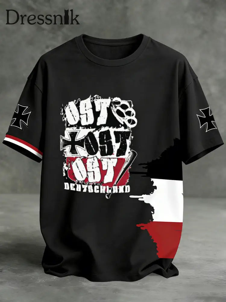 Herren Vintage deutsche Flagge Print Casual T-Shirt A / S