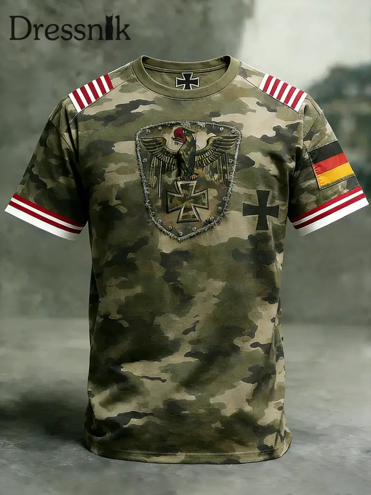 Herren Vintage deutsche Flagge Print Casual T-Shirt A / S