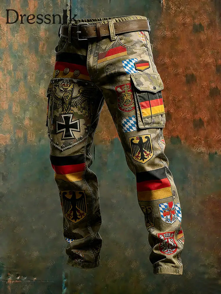Herren Vintage Deutsche Flagge Print Freizeit-Cargo hosen A / S