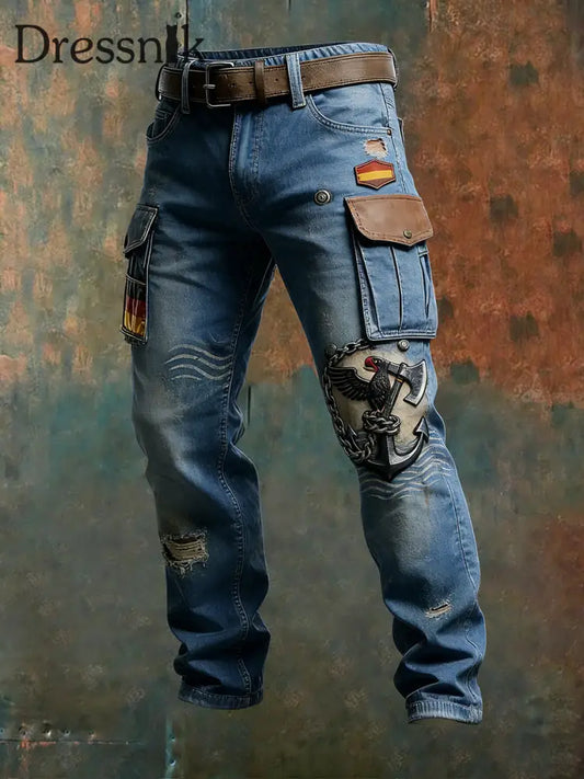 Herren Vintage Deutsche Flagge Print Freizeit-Cargo hosen A / S