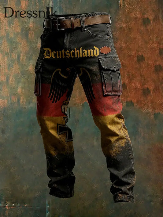 Herren Vintage Deutsche Flagge Print Freizeit-Cargo hosen A / S