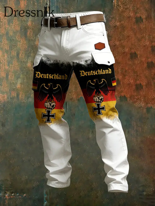 Herren Vintage Deutsche Flagge Print Freizeit-Cargo hosen A / S