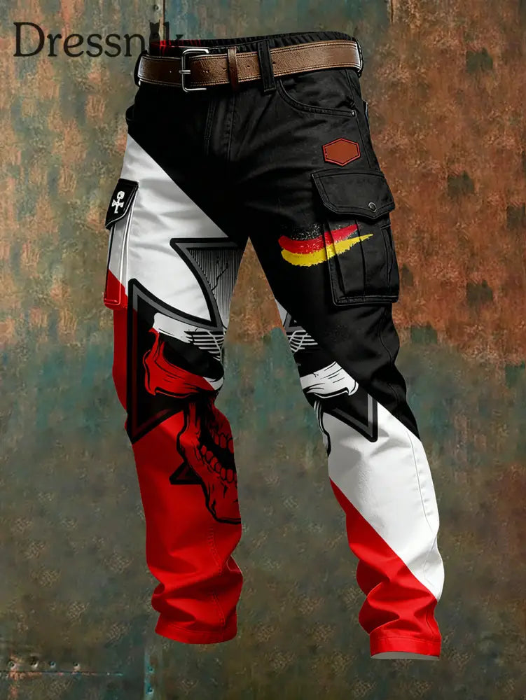 Herren Vintage Deutsche Flagge Print Freizeit-Cargo hosen A / S