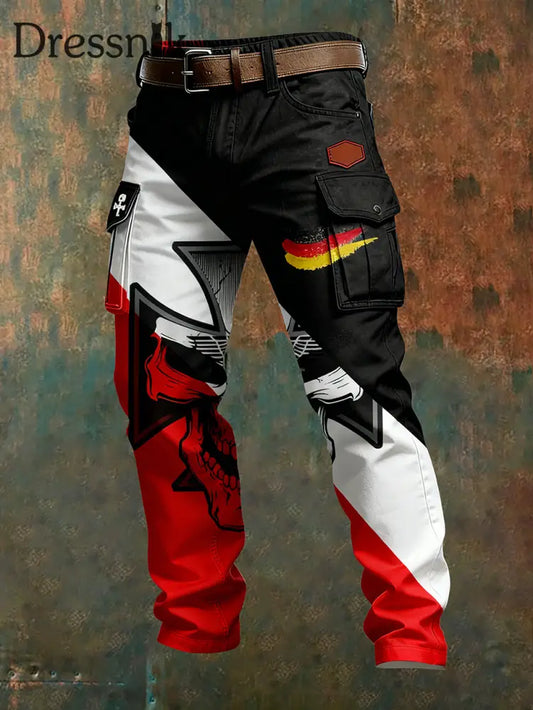 Herren Vintage Deutsche Flagge Print Freizeit-Cargo hosen A / S