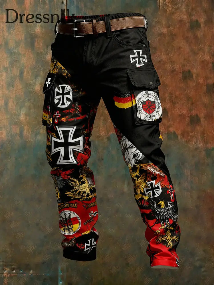 Herren Vintage Deutsche Flagge Print Freizeit-Cargo hosen A / S