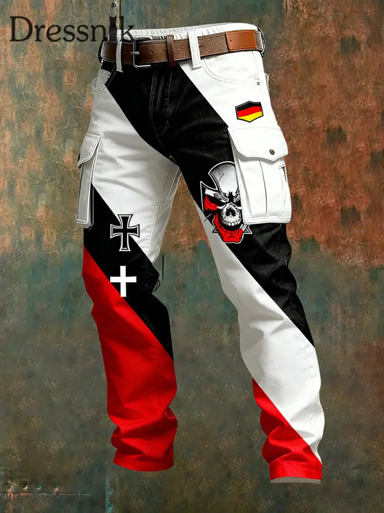 Herren Vintage Deutsche Flagge Print Freizeit-Cargo hosen A / S
