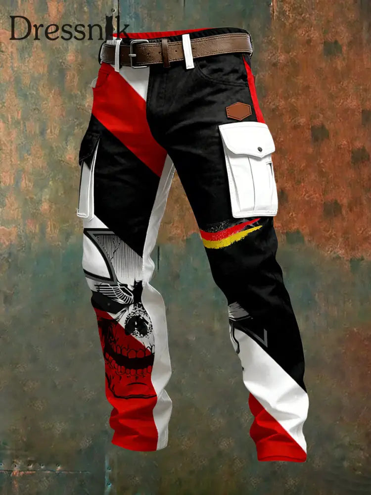 Herren Vintage Deutsche Flagge Print Freizeit-Cargo hosen A / S