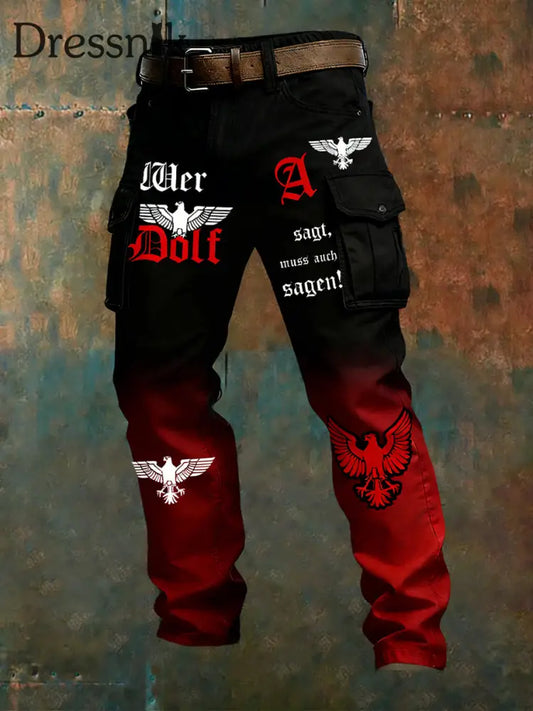 Herren Vintage Deutsche Flagge Print Freizeit-Cargo hosen A / S