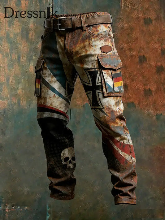 Herren Vintage Deutsche Flagge Print Freizeit-Cargo hosen A / S