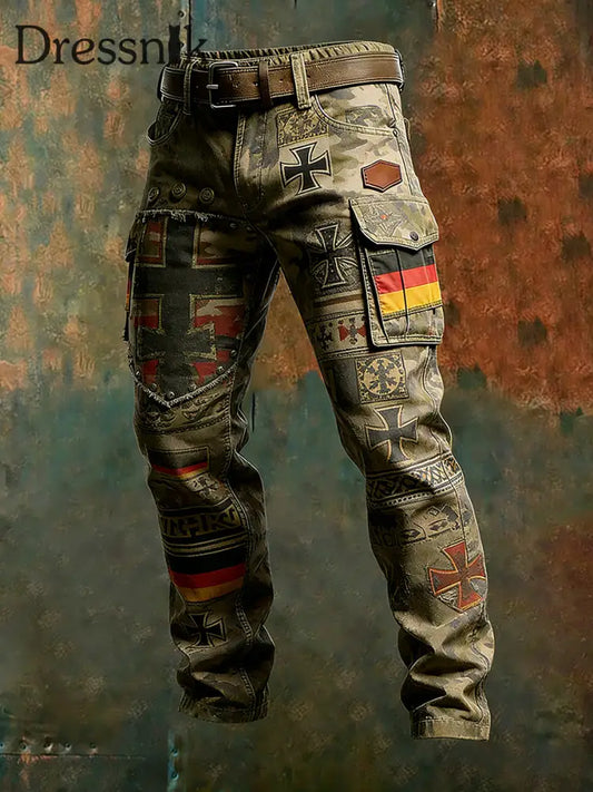 Herren Vintage Deutsche Flagge Print Freizeit-Cargo hosen A / S