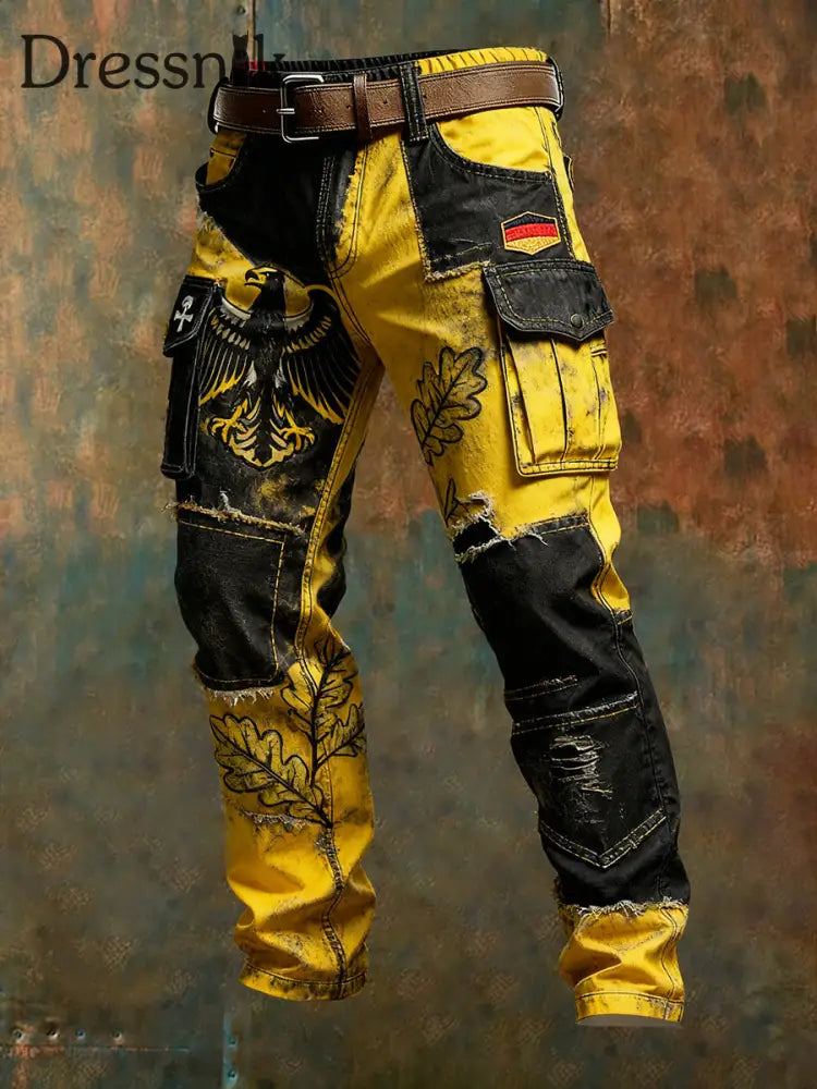 Herren Vintage Deutsche Flagge Print Freizeit-Cargo hosen A / S