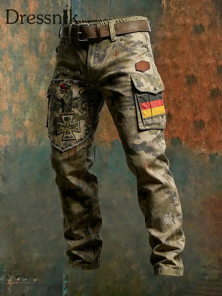 Herren Vintage Deutsche Flagge Print Freizeit-Cargo hosen A / S