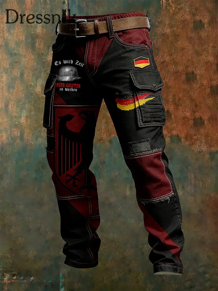 Herren Vintage Deutsche Flagge Print Freizeit-Cargo hosen A / S
