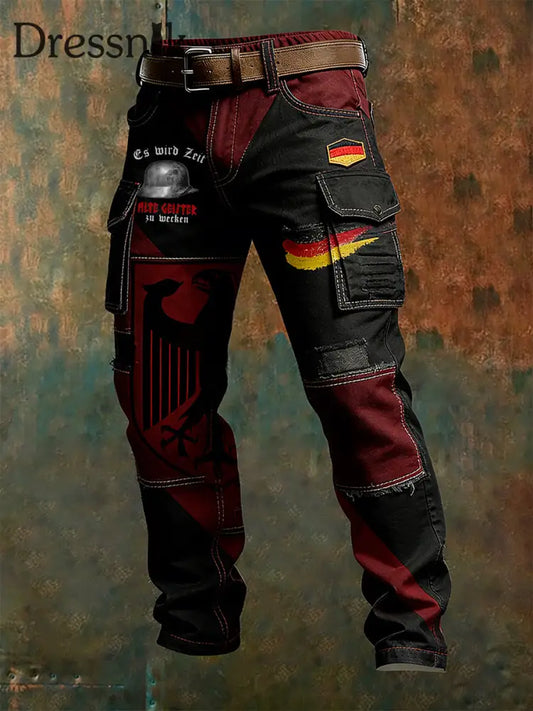 Herren Vintage Deutsche Flagge Print Freizeit-Cargo hosen A / S
