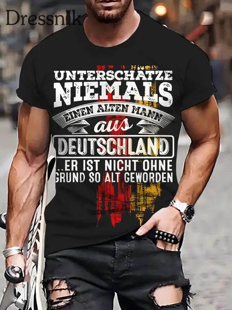 Herren Vintage Deutsches Kunstdruck Kurzarm T-Shirt A / S