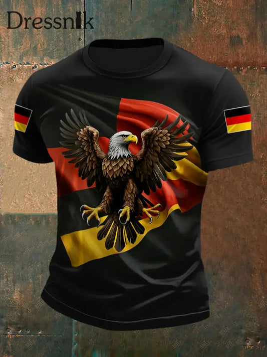 Herren Vintage Deutschland Eagle Print Casual T-Shirt Schwarz / S