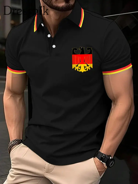 Herren Vintage Deutschland Eagle Print Casual Top Schwarz / S