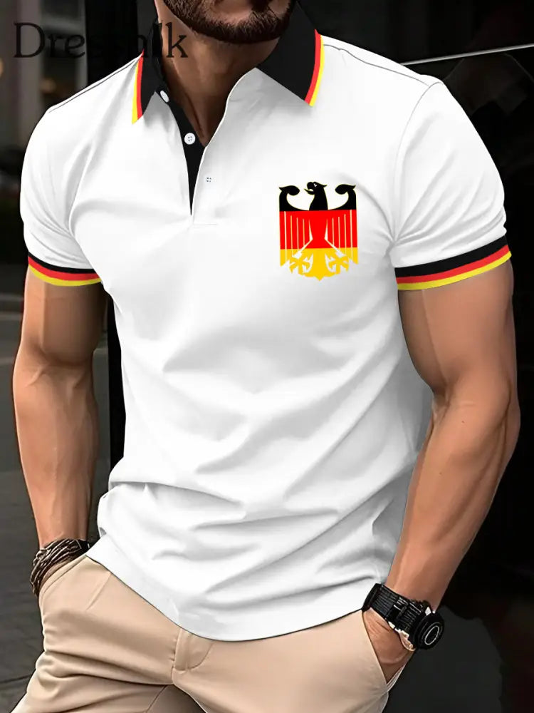 Herren Vintage Deutschland Eagle Print Casual Top Weiß / S