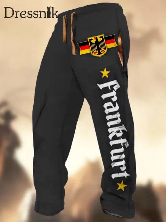 Herren Vintage Deutschland Flagge Adler Grafik Print Textur Logo gestreifte Freizeit-Jogging hose A / S