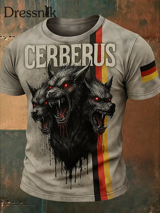 Herren Vintage Deutschland Flagge Hell hound Grafik Bedruckt Rundhals mit athletischen kurzen Ärmeln T-Shirt A / S