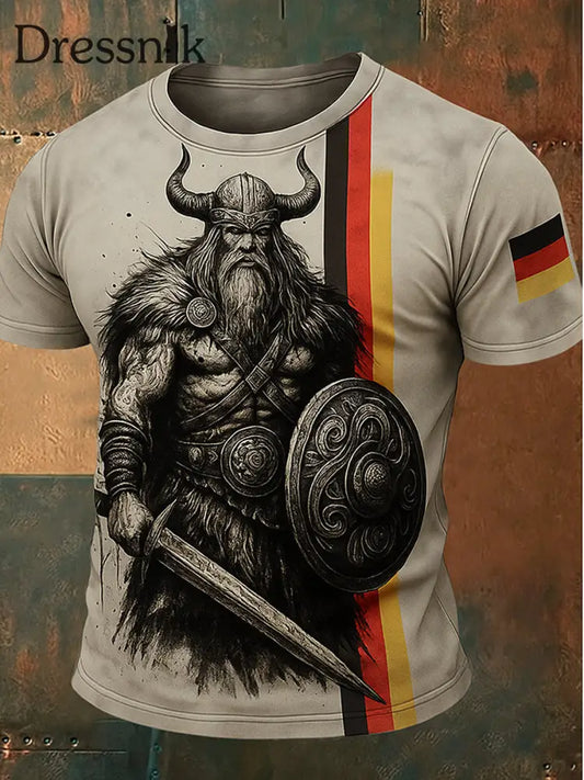 Herren Vintage Deutschland Flagge Viking Grafik Bedruckt Rundhals mit sportlichen kurzen Ärmeln T-Shirt A / S