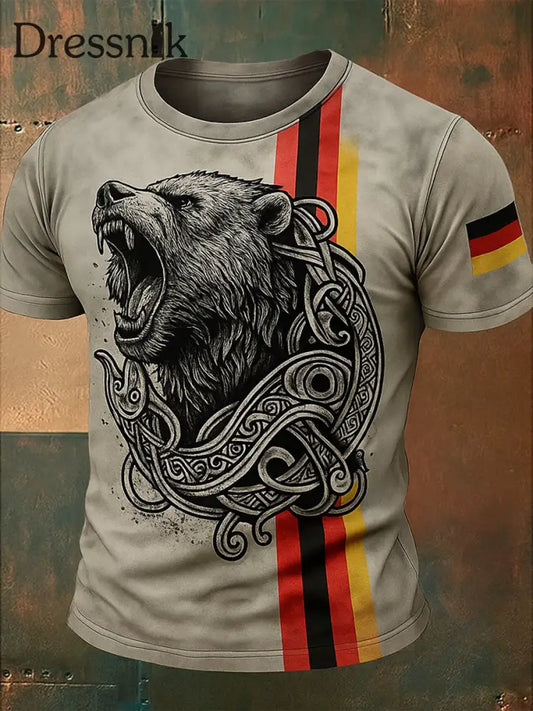 Herren Vintage Deutschland Flagge Viking Grafik Bedruckt Rundhals mit sportlichen kurzen Ärmeln T-Shirt A / S